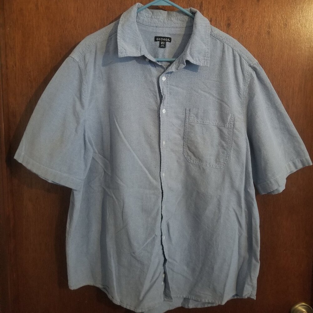 blue denim George 2XL short sleeve shirt, stained